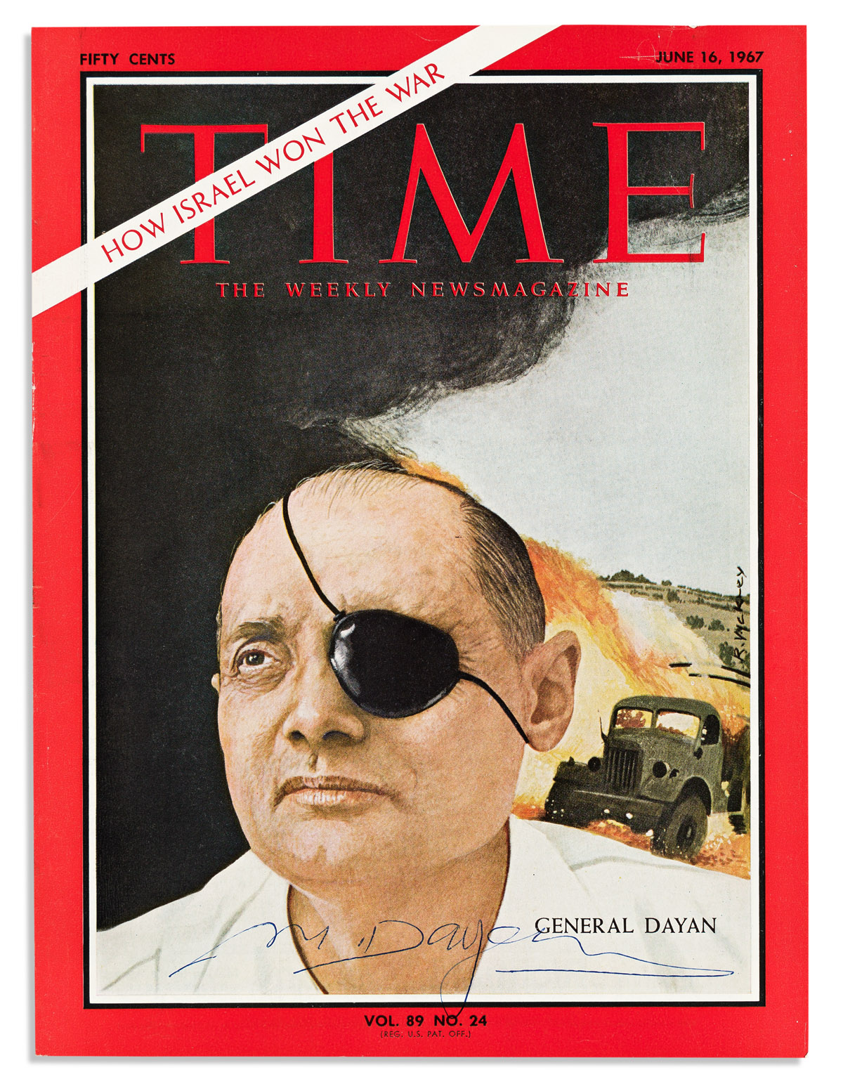 (WORLD LEADERS.) Group of 4 Time magazine covers, each Signed: Moshe Dayan * Edward Kennedy (2) * Anwar Sadat.